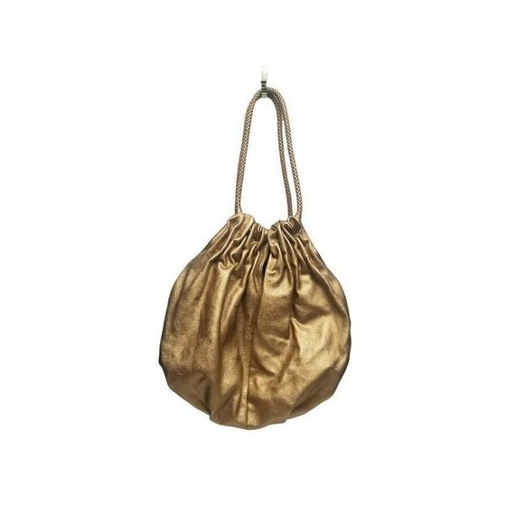 JOY MANGANO COLLECTION METALLIC GOLD OVERSIZED CRUNCH BAG - Picture 2 of 5